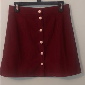 Button Front Burgundy Corduroy Skirt